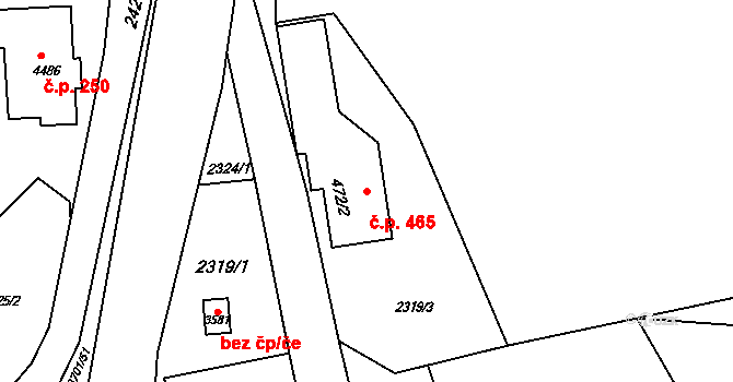 Rožnov pod Radhoštěm 465 na parcele st. 472/2 v KÚ Rožnov pod Radhoštěm, Katastrální mapa