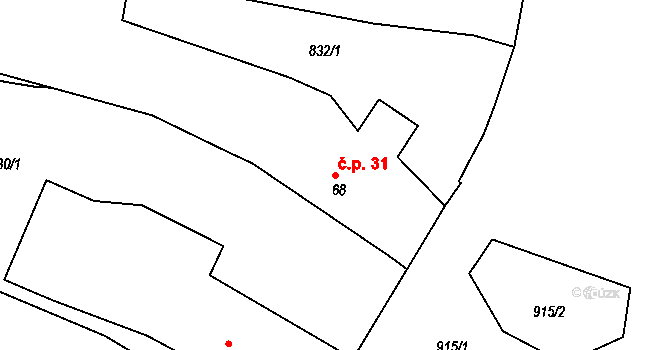 Drahenice 31 na parcele st. 68 v KÚ Drahenice, Katastrální mapa
