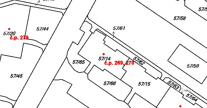 Všebořice 269,270, Ústí nad Labem na parcele st. 57/14 v KÚ Všebořice, Katastrální mapa