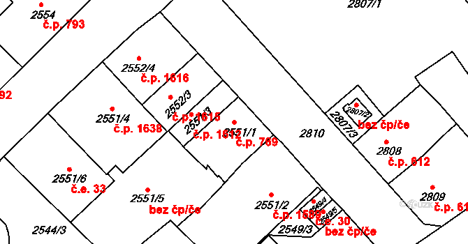 Střekov 769, Ústí nad Labem na parcele st. 2551/1 v KÚ Střekov, Katastrální mapa