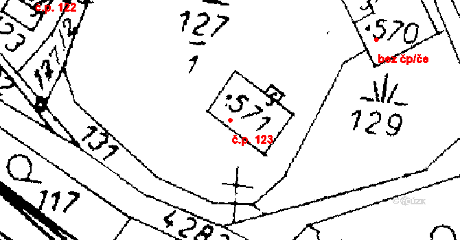 Dolní Dobrouč 123 na parcele st. 571 v KÚ Dolní Dobrouč, Katastrální mapa