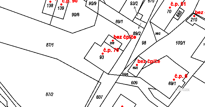 Říčky 76, Orlické Podhůří na parcele st. 93 v KÚ Říčky u Orlického Podhůří, Katastrální mapa