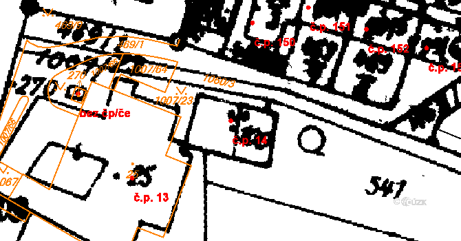 Sázava 14 na parcele st. 100 v KÚ Sázava u Lanškrouna, Katastrální mapa