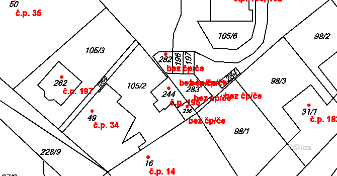 Polabec 195, Poděbrady na parcele st. 244 v KÚ Polabec, Katastrální mapa