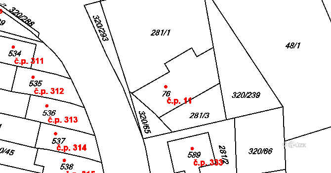 Přední Ptákovice 11, Strakonice na parcele st. 76 v KÚ Přední Ptákovice, Katastrální mapa
