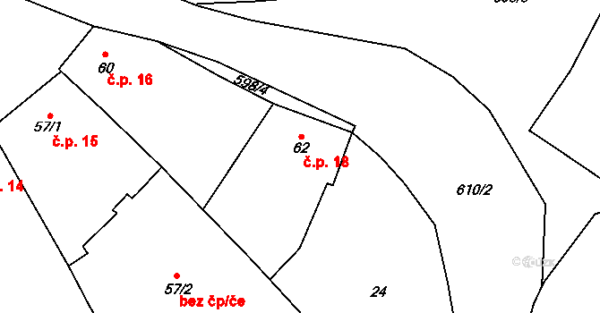 Koválovice u Tištína 18, Koválovice-Osíčany na parcele st. 62 v KÚ Koválovice u Tištína, Katastrální mapa