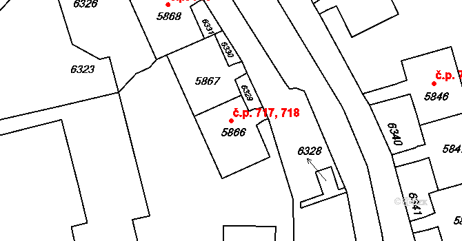 Bystrc 717,718, Brno na parcele st. 5866 v KÚ Bystrc, Katastrální mapa