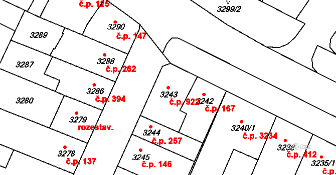 Žabovřesky 922, Brno na parcele st. 3243 v KÚ Žabovřesky, Katastrální mapa
