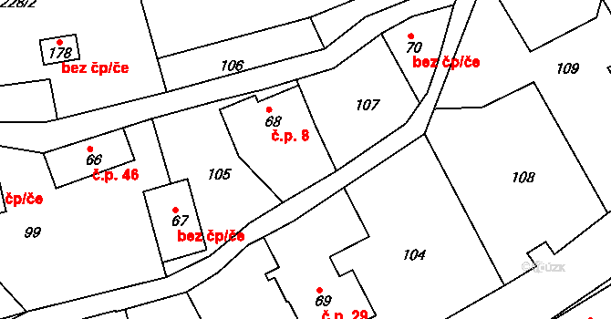 Horská Kamenice 8, Železný Brod na parcele st. 68 v KÚ Horská Kamenice, Katastrální mapa