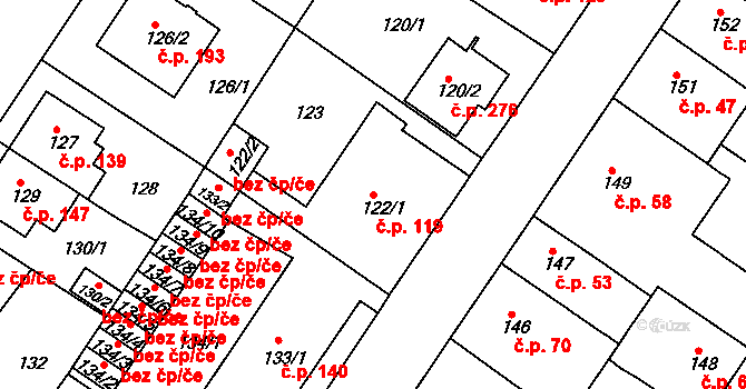 Prosetice 119, Teplice na parcele st. 122/1 v KÚ Prosetice, Katastrální mapa