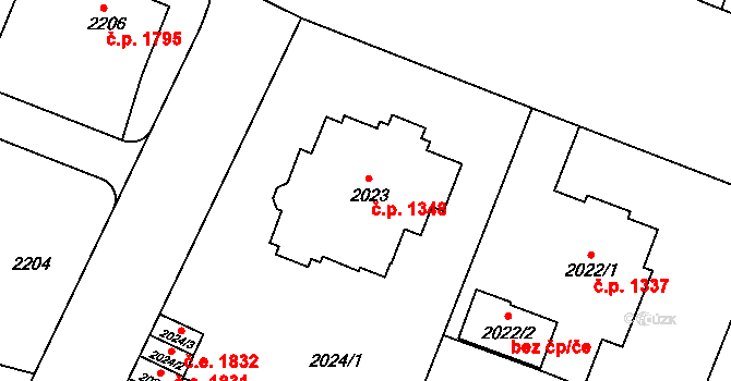 Teplice 1348 na parcele st. 2023 v KÚ Teplice, Katastrální mapa