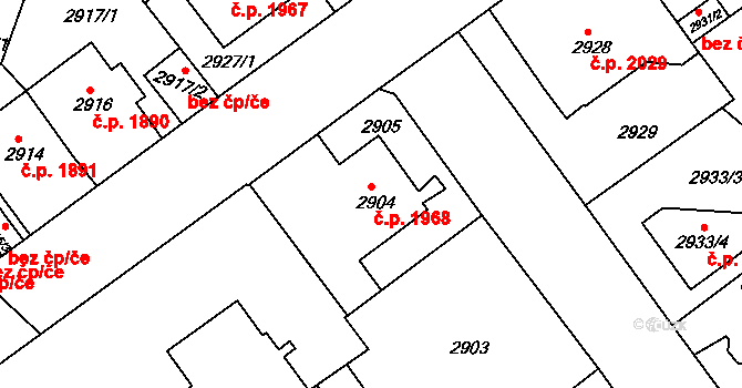 Teplice 1968 na parcele st. 2904 v KÚ Teplice, Katastrální mapa