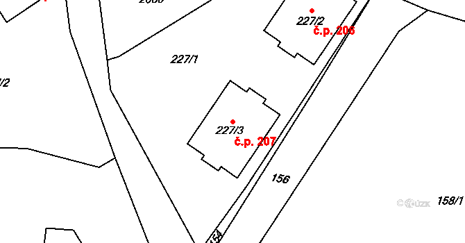 Kocléřov 207, Vítězná na parcele st. 227/3 v KÚ Kocléřov, Katastrální mapa