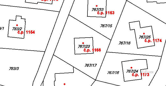 Frýdlant 1166, Frýdlant nad Ostravicí na parcele st. 767/23 v KÚ Frýdlant nad Ostravicí, Katastrální mapa