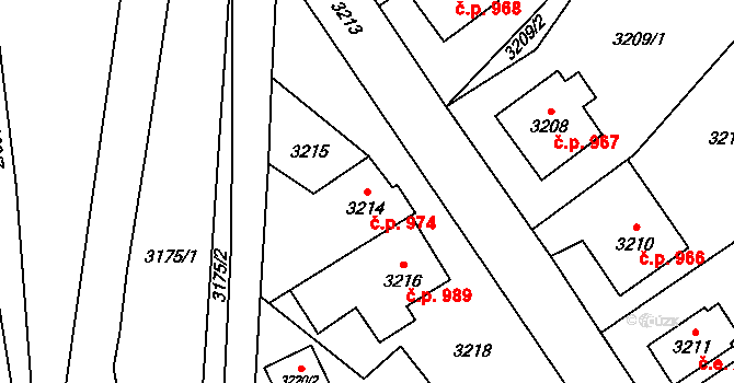 Jablunkov 974 na parcele st. 3214 v KÚ Jablunkov, Katastrální mapa