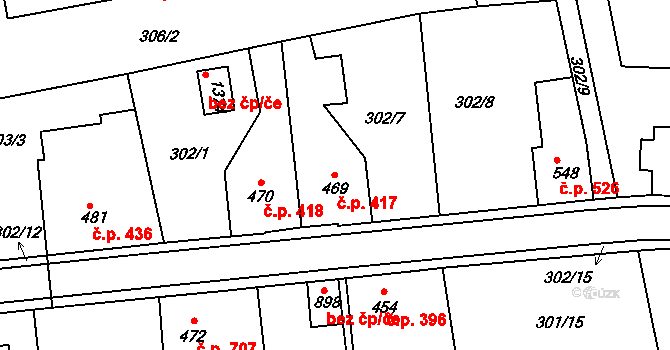 Blovice 417 na parcele st. 469 v KÚ Blovice, Katastrální mapa