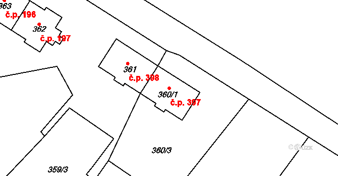 Svatava 397 na parcele st. 360/1 v KÚ Svatava, Katastrální mapa