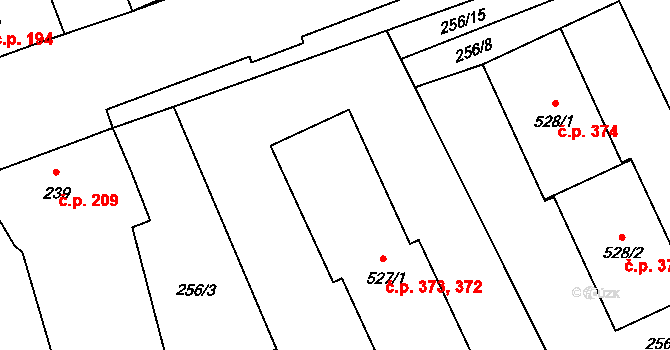 Janovice nad Úhlavou 372,373 na parcele st. 527/1 v KÚ Janovice nad Úhlavou, Katastrální mapa