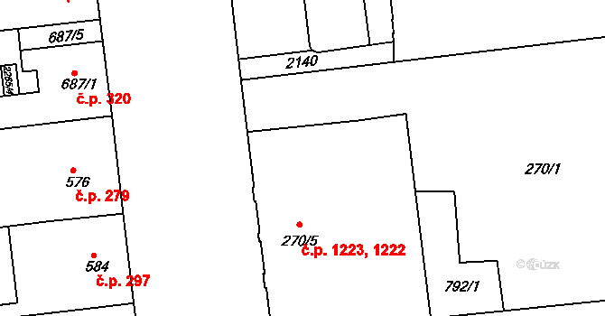Pražské Předměstí 1222,1223, Hradec Králové na parcele st. 270/5 v KÚ Pražské Předměstí, Katastrální mapa