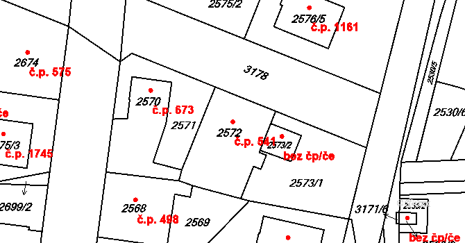 Bolevec 541, Plzeň na parcele st. 2572 v KÚ Bolevec, Katastrální mapa