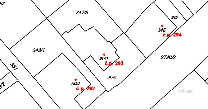 Dolní Suchá 293, Havířov na parcele st. 347/1 v KÚ Dolní Suchá, Katastrální mapa