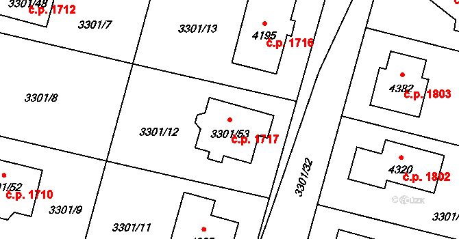 Čelákovice 1717 na parcele st. 3301/53 v KÚ Čelákovice, Katastrální mapa