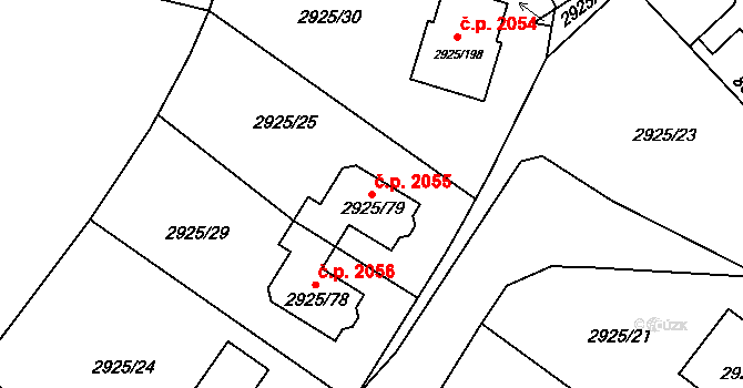 Pelhřimov 2055 na parcele st. 2925/79 v KÚ Pelhřimov, Katastrální mapa