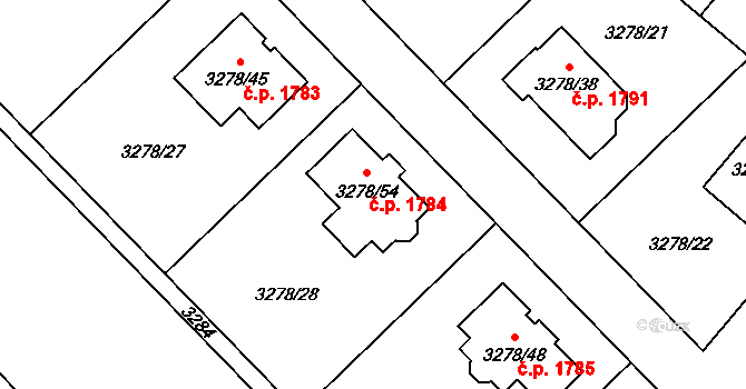 Chotěboř 1784 na parcele st. 3278/54 v KÚ Chotěboř, Katastrální mapa