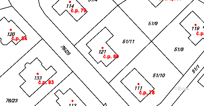 Bílý Kámen 80 na parcele st. 121 v KÚ Bílý Kámen, Katastrální mapa