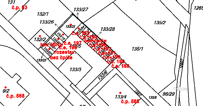 Zastávka 190 na parcele st. 133/13 v KÚ Zastávka, Katastrální mapa