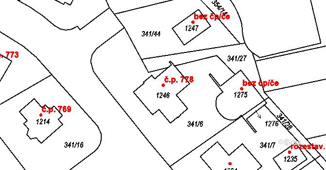 Žirovnice 778 na parcele st. 1246 v KÚ Žirovnice, Katastrální mapa