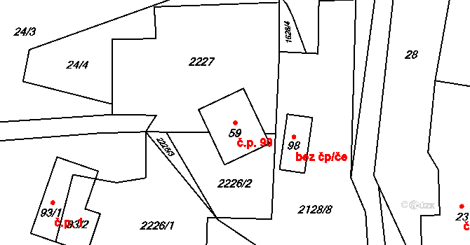 Písařova Vesce 90, Lesná na parcele st. 59 v KÚ Písařova Vesce, Katastrální mapa