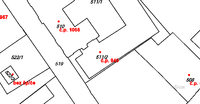 Rumburk 1 949, Rumburk na parcele st. 511/2 v KÚ Rumburk, Katastrální mapa