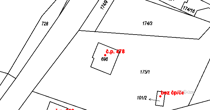 Předměřice nad Labem 478 na parcele st. 698 v KÚ Předměřice nad Labem, Katastrální mapa