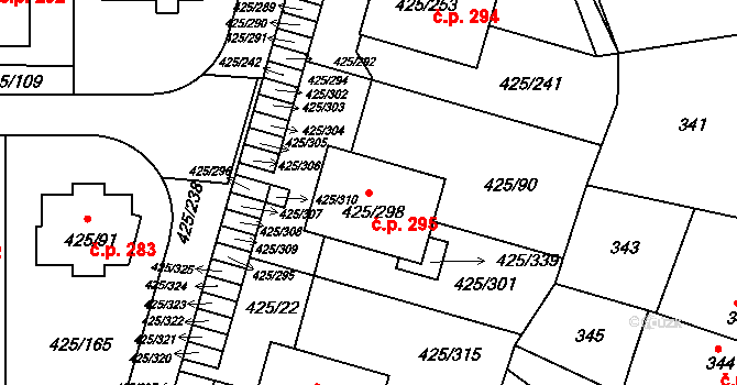Kanice 295 na parcele st. 425/298 v KÚ Kanice, Katastrální mapa