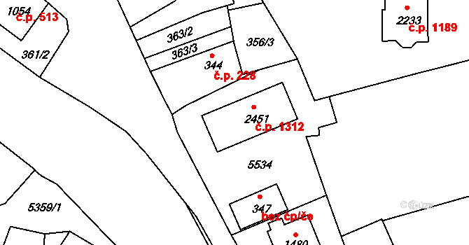 Vizovice 1312 na parcele st. 2451 v KÚ Vizovice, Katastrální mapa