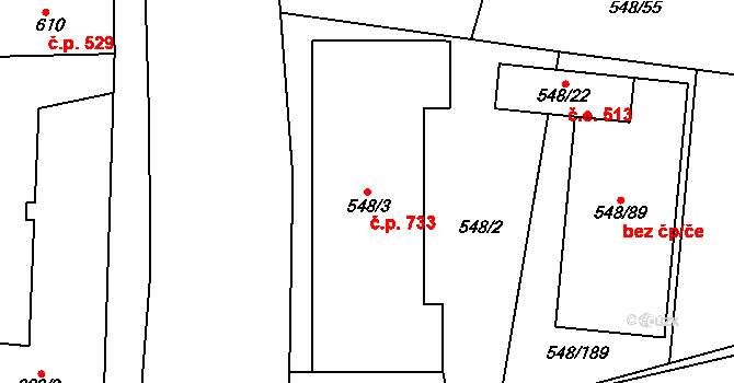 Židlochovice 733 na parcele st. 548/3 v KÚ Židlochovice, Katastrální mapa