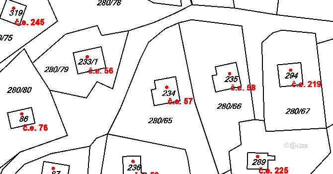 Skalka 57, Cheb na parcele st. 234 v KÚ Skalka u Chebu, Katastrální mapa