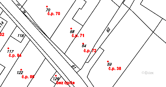 Horní Loučky 72 na parcele st. 64 v KÚ Horní Loučky, Katastrální mapa