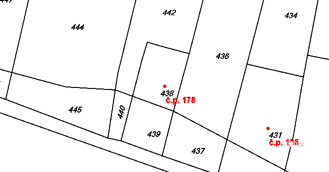 Lípa 178 na parcele st. 438 v KÚ Lípa nad Dřevnicí, Katastrální mapa