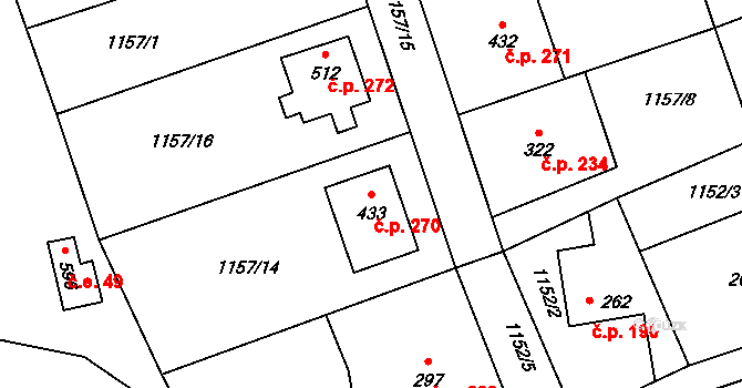 Kudlov 270, Zlín na parcele st. 433 v KÚ Kudlov, Katastrální mapa