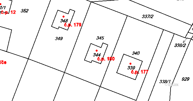 Lužkovice 180, Zlín na parcele st. 344 v KÚ Lužkovice, Katastrální mapa