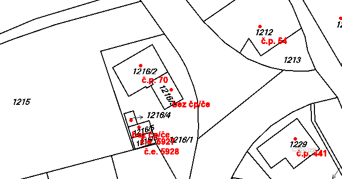 Ústí nad Labem 42296579 na parcele st. 1216/3 v KÚ Neštěmice, Katastrální mapa