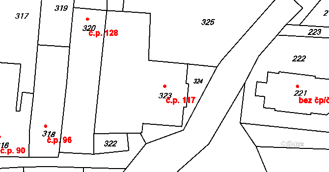 Heršpice 117 na parcele st. 323 v KÚ Heršpice, Katastrální mapa