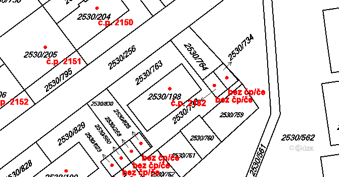 Předměstí 2182, Opava na parcele st. 2530/198 v KÚ Opava-Předměstí, Katastrální mapa