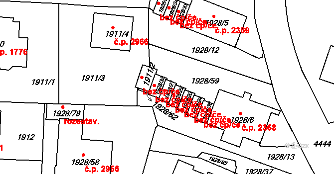 Teplice 45137579 na parcele st. 1928/21 v KÚ Teplice, Katastrální mapa