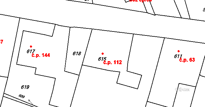 Těškovice 112 na parcele st. 615 v KÚ Těškovice, Katastrální mapa