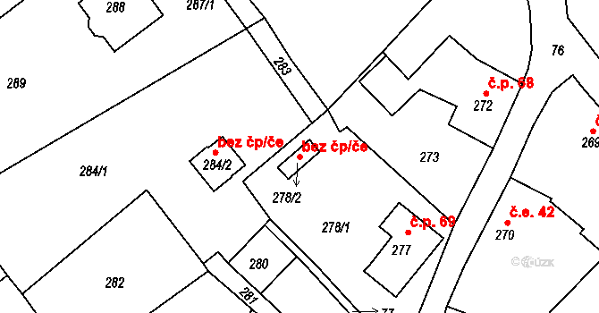 Hodkovice nad Mohelkou 50008579 na parcele st. 278/2 v KÚ Hodkovice nad Mohelkou, Katastrální mapa
