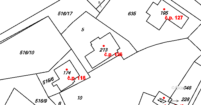 Termesivy 126, Havlíčkův Brod na parcele st. 213 v KÚ Termesivy, Katastrální mapa
