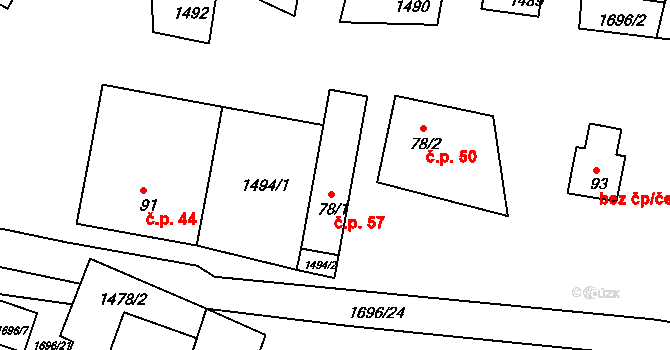 Černýšovice 57 na parcele st. 78/1 v KÚ Černýšovice, Katastrální mapa